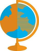 Earth globe icon with stand in half shadow. vector