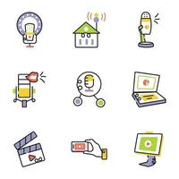 Modern Set of Podcast Recordings Drawing Icons vector