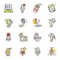 Bundle of Podcast Service Drawing Icons vector