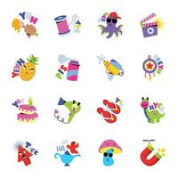 Set of Daily Objects Flat Stickers vector