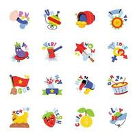 Trendy Set of Toys and Fun Elements Flat Stickers vector