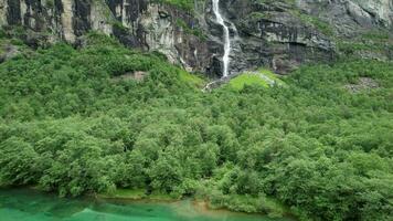 Large Scenic Waterfalls and Rocky Landscape. Norwegian Scenery. video