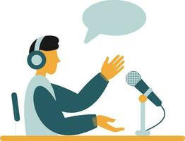 wPodcast concept. Man in headphones speaking into a microphone. Flat style. vector