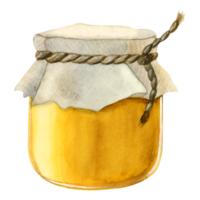 honing pot waterverf illustratie. geel glas pot met linnen kleding pet en touw realistisch clip art van natuurlijk biologisch gezond voedsel, Rosh hashanah ontwerpen png