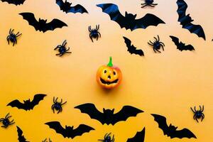 Flatly halloween. Bats, pumpkin face photo