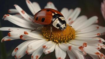 Garden visitor, Asian lady beetle on a beautiful daisy AI Generated photo
