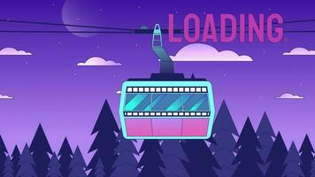 Cable car night loader animation. Aerial cableway in summer spruce forest nighttime. Flash message 4K video. Chill lofi colour loading animation with alpha channel transparency for UI, UX web design video