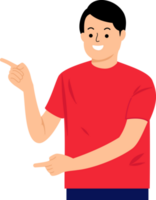 smiling young man in casual shirt showing pointing finger to blank space png