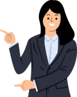 smiling businesswoman showing pointing finger to blank space png