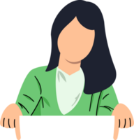 young woman showing finger to empty space for banner product placement png