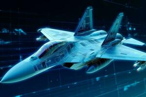 Realistic 3d rendering of an advanced fighter jet in flight. Generative AI photo