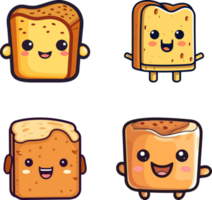 set of bread toast cartoon character png