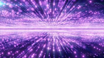 Abstract purple energy hi-tech lines and digital particles fly in a tunnel with bokeh effect glowing background video