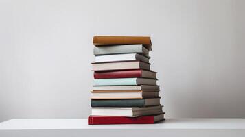 Stack of hardcover books on white background photo