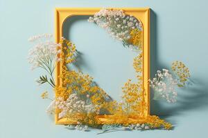 Mimosa and gypsophila flower frame photo