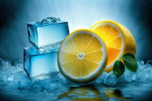 blue ice and lemon background photo