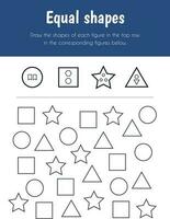 Equal shapes Educational Sheet. Primary module for Attention and Perception. 5-6 years old. Educational Sheets Series vector