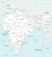 Vector map of India with states and territories and administrative divisions, and neighbouring countries. Editable and clearly labeled layers.