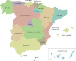 Vector map of Spain with regions and territories and administrative divisions. Editable and clearly labeled layers.