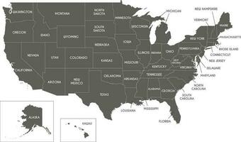 Vector map of USA with states and administrative divisions. Editable and clearly labeled layers.