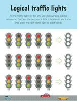 Logical traffic lights Educational Sheet. Primary module for Logic Reasoning. 5-6 years old. Educational Sheets Series vector