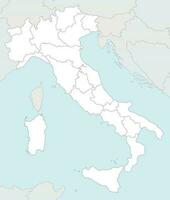 Vector blank map of Italy with regions and administrative divisions, and neighbouring countries and territories. Editable and clearly labeled layers.