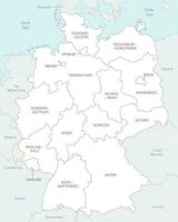 Vector map of Germany with federated states or regions and administrative divisions, and neighbouring countries. Editable and clearly labeled layers.