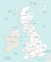 Vector map of UK with administrative divisions, and neighbouring countries. Editable and clearly labeled layers.