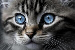 Gray tabby cute kitten with blue eyes photo