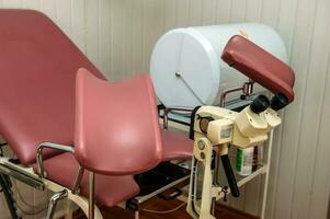 Gynecologist chair and equpment in present clinic. photo