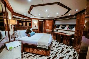 Interior of luxury motor yacht at sunset in Dubai,UAE photo