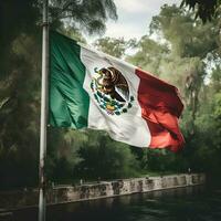 Flag of Mexico waving in the wind photo