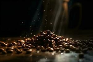 coffee beans on a wooden table photo