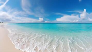 un playa con un azul cielo y blanco nubes generativo ai foto