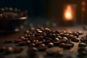 coffee beans on a wooden table photo