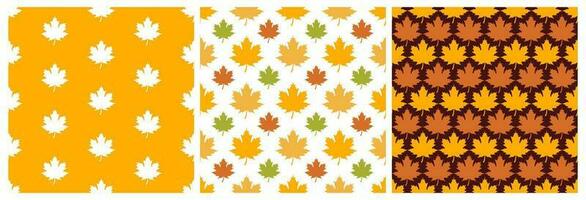 Set of Autumn Seamless Pattern Illustration Element Panoramic of Maple Trees Fallen in Cartoon Template Hand Drawn vector