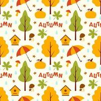 Autumn Seamless Pattern Illustration Element Panoramic of Maple Trees Fallen in Cartoon Template Hand Drawn vector