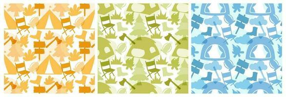 Set of Summer Camp Seamless Pattern Design of Camping and Traveling Element in Template Hand Drawn Cartoon Flat Illustration vector