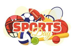 National Sports Day Vector Illustration with Sportsperson from Different Sport in Flat Cartoon Hand Drawn Landing Page Background Templates