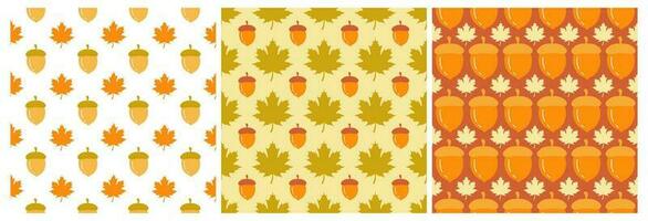 Set of Autumn Seamless Pattern Illustration Element Panoramic of Maple Trees Fallen in Cartoon Template Hand Drawn vector