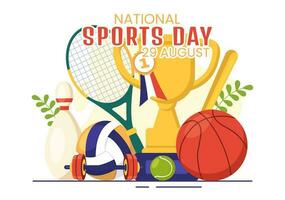 National Sports Day Vector Illustration with Sportsperson from Different Sport in Flat Cartoon Hand Drawn Landing Page Background Templates