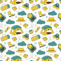 Summer Camp Seamless Pattern Design of Camping and Traveling Element in Template Hand Drawn Cartoon Flat Illustration vector