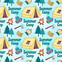 Summer Camp Seamless Pattern Design of Camping and Traveling Element in Template Hand Drawn Cartoon Flat Illustration vector