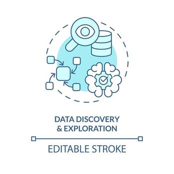 Data discovery and exploration turquoise concept icon. Analytics. Data lake abstract idea thin line illustration. Isolated outline drawing. Editable stroke vector