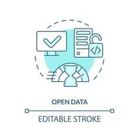 Open data turquoise concept icon. Access to information, content. Data lakehouse abstract idea thin line illustration. Isolated outline drawing. Editable stroke vector