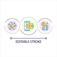 Digitization of financial system loop concept icon. Investment via mobile application. Business abstract idea thin line illustration. Isolated outline drawing. Editable stroke vector