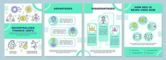 Decentralized finance green brochure template. Blockchain. Leaflet design with linear icons. Editable 4 vector layouts for presentation, annual reports