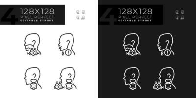 Problem with throat treatment pixel perfect linear icons set for dark, light mode. Healthcare for patients. Thin line symbols for night, day theme. Isolated illustrations. Editable stroke vector