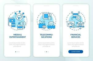 datos lago utilizar casos azul inducción móvil aplicación pantalla. industrias recorrido 3 pasos editable gráfico instrucciones con lineal conceptos. ui, ux, gui plantilla vector