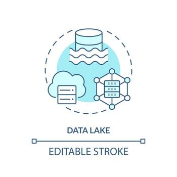 Data lake turquoise concept icon. Digital storage. Raw format. Data repository abstract idea thin line illustration. Isolated outline drawing. Editable stroke vector